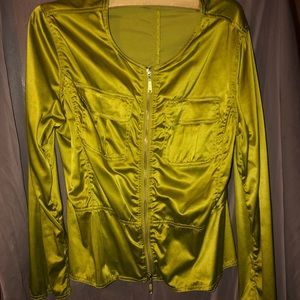 Green satin moto jacket